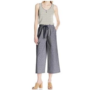 Woolrich ivory blue stripe linen blend wide leg cropped jumpsuit M